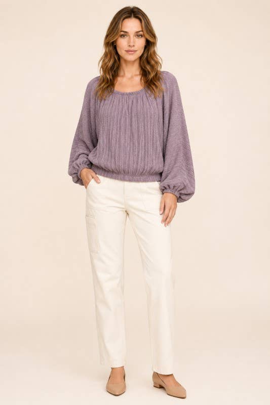 Plus pleated two tone solid dolman knit top