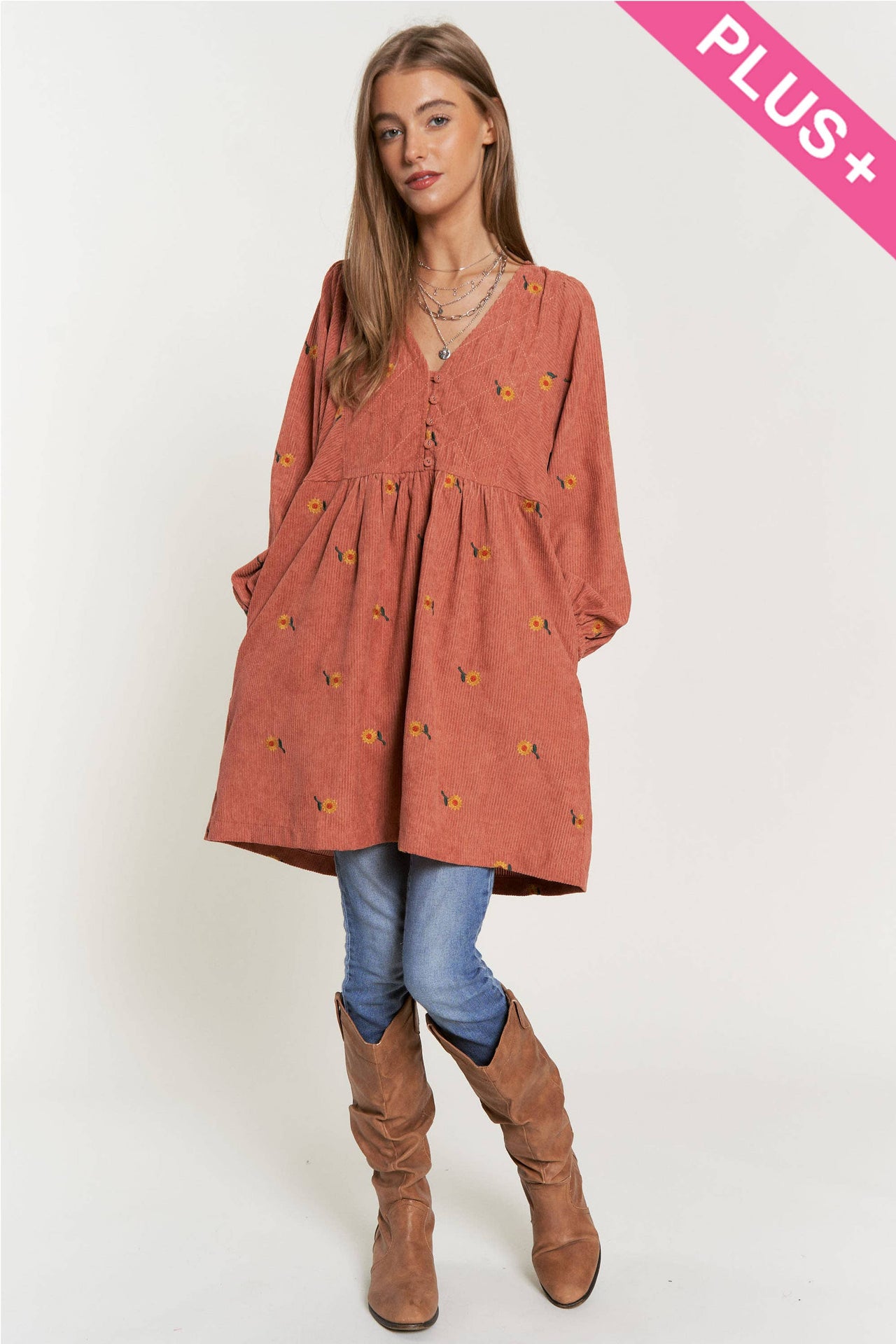 Plus Corduroy Quilted Mini Dress