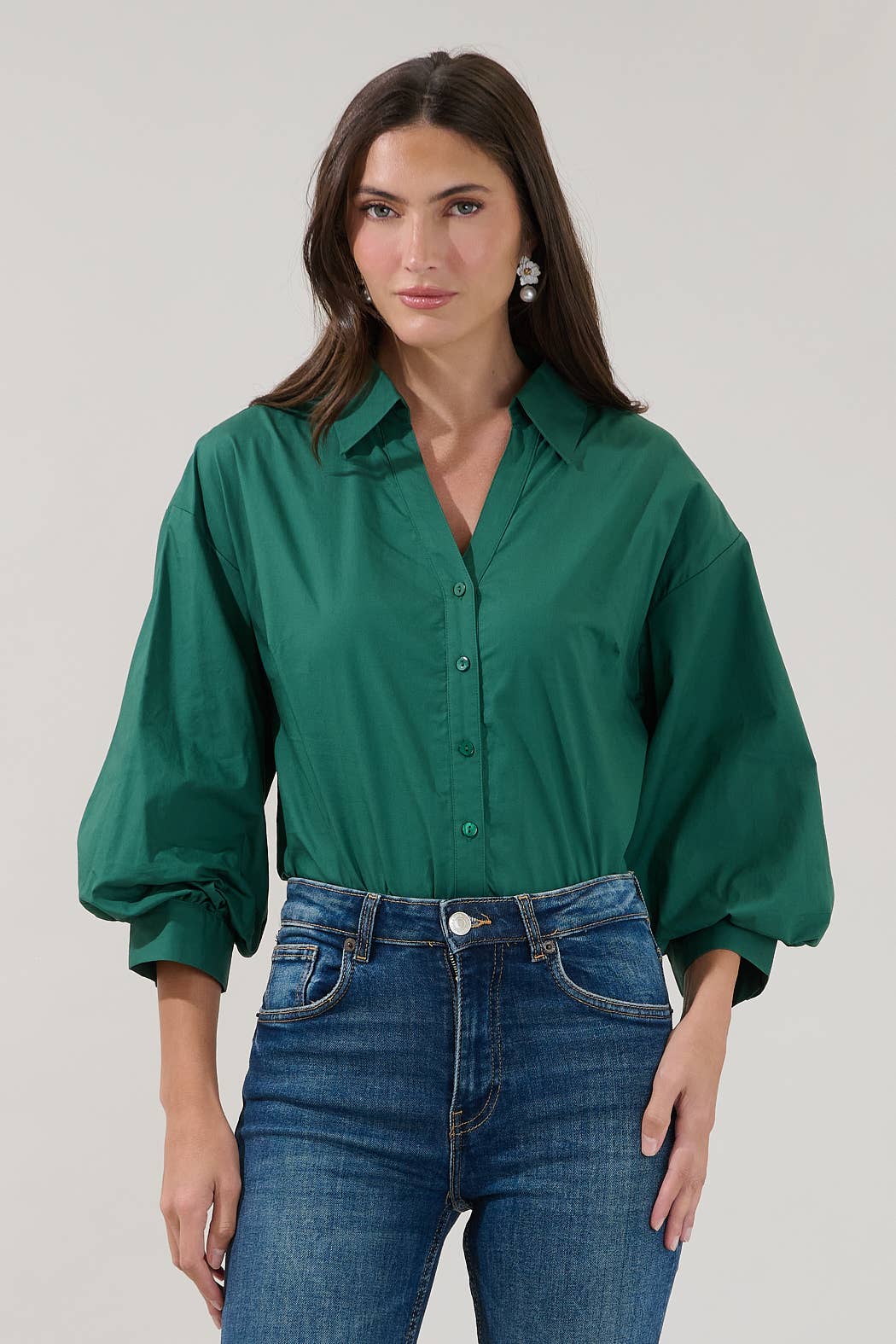 The Lucienne Shirt | Emerald Cotton Poplin Button Down