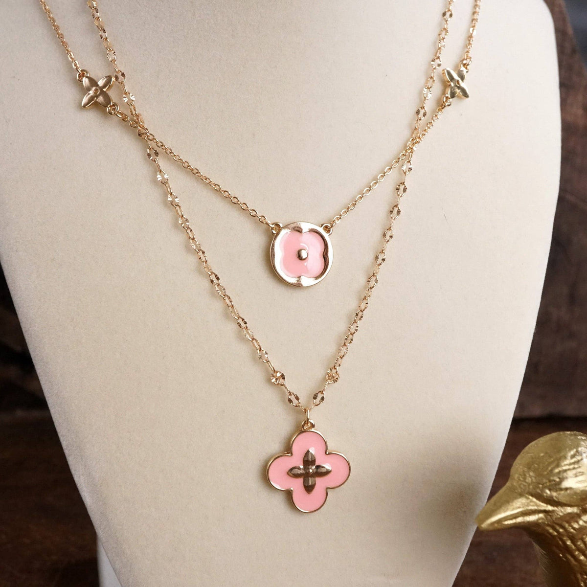 Clover Dainty Layered Necklace – Gold Tone &amp; Color Options