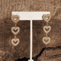 Thumbnail for 3 Hearts Dangle Post Earrings with Pearls and Crystals – Gold or Silver Tone