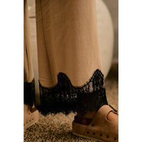 Thumbnail for LINEN BLEND LACE TRIM BANDING WAIST PANTS