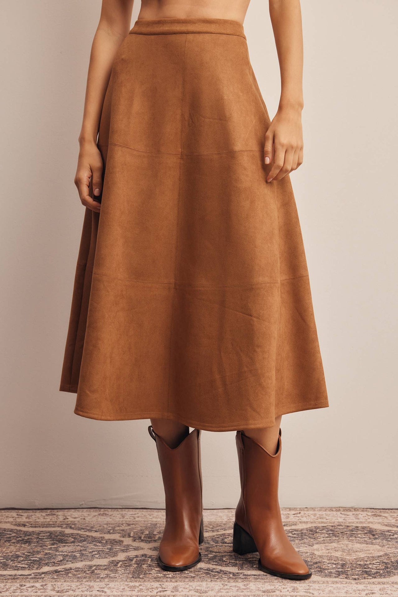 Stretched Suede A-Line Midi Skirt FSK0023