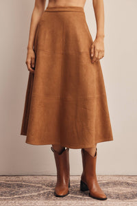 Thumbnail for Stretched Suede A-Line Midi Skirt FSK0023