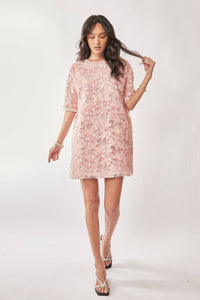 Thumbnail for FLORAL EMBROIDERY SEQUINED MESH MINI DRESS