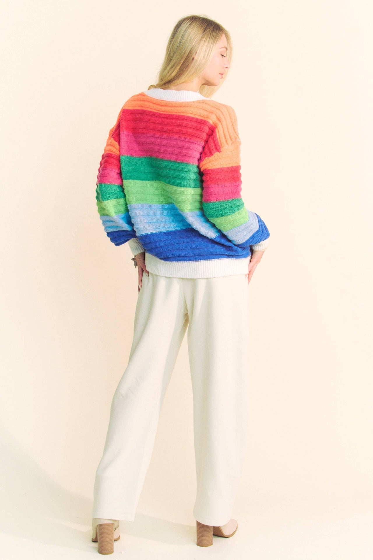 PLUS STRIPED TEXTURED KNIT MULTI SWEATER CARDIGAN: Rainbow