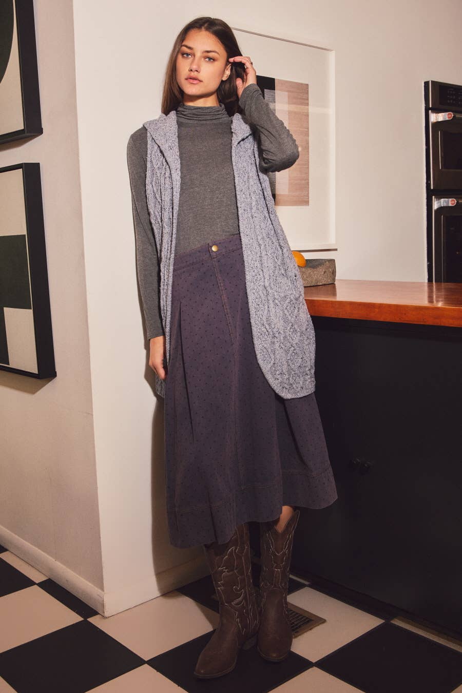 The Margo Polka Dot Denim Midi Skirt – Plus