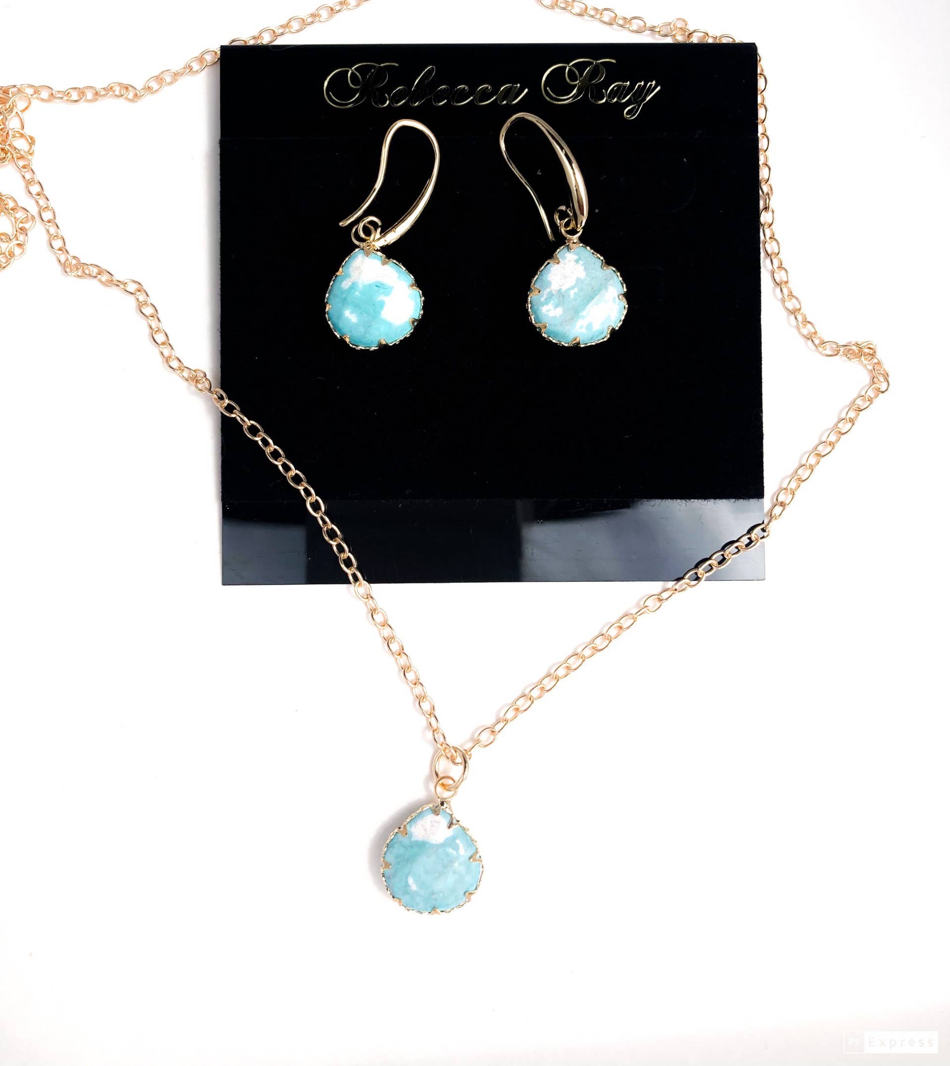 Pronged Blue Necklace and Earring Set