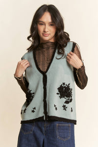 Thumbnail for FLORAL EMBROIDERED LACE SWEATER KNIT VEST TOP