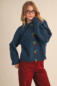 Thumbnail for BEADED BOW FLORAL BUTTON SWEATER CARDIGAN