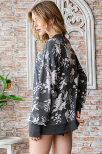 Thumbnail for Printed knit top with ribbed contrast details