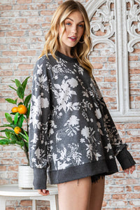 Thumbnail for Printed knit top with ribbed contrast details