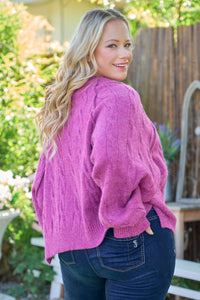 Thumbnail for Plus raglan sleeve cable knit sweater