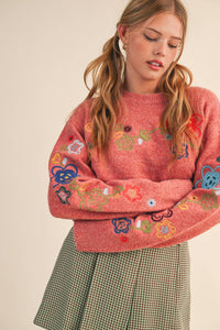 Thumbnail for FLORAL EMBROIDERY PULLOVER SWEATER MSW10963