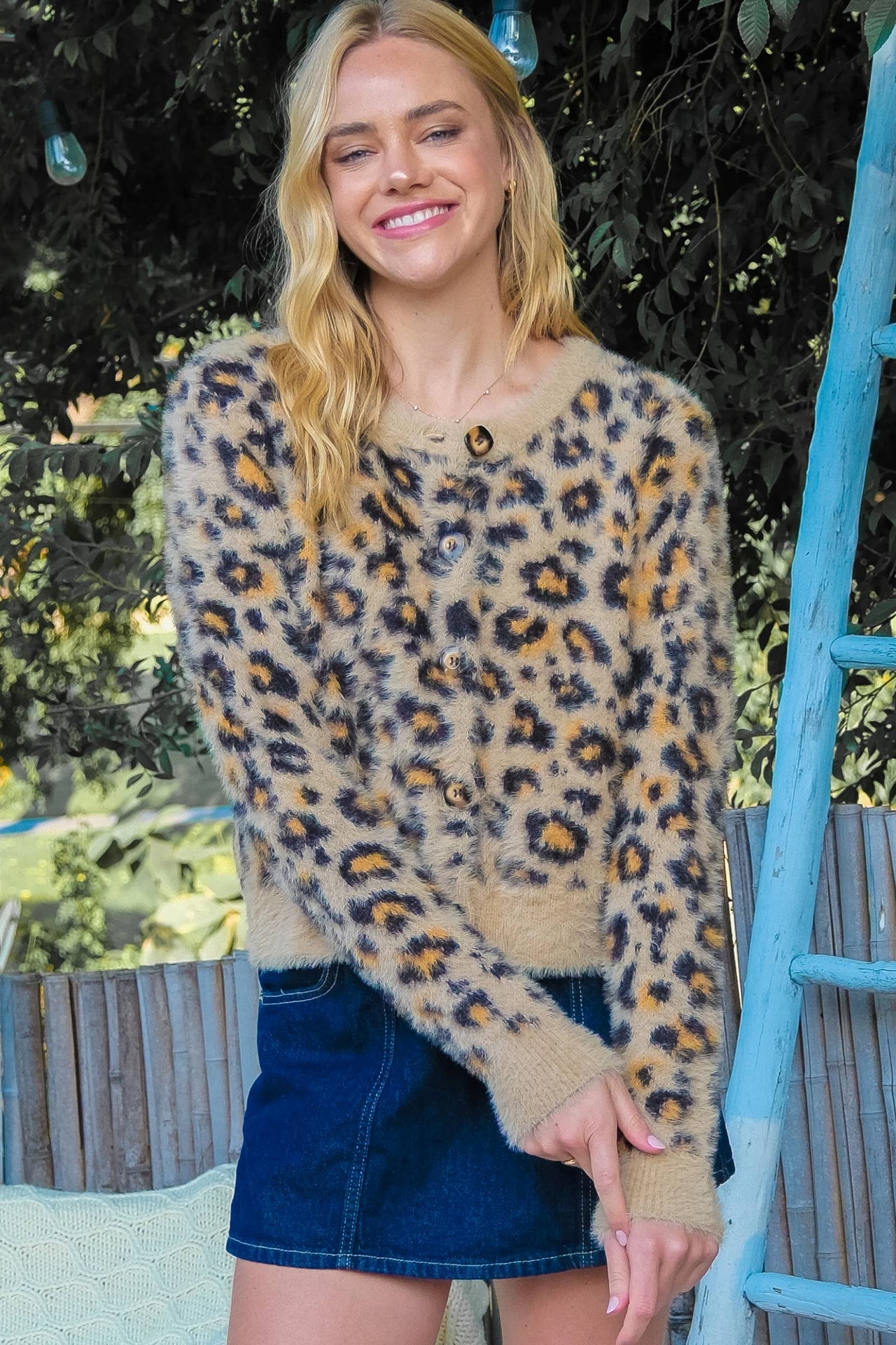 Fuzzy Leopard Button Cardigan
