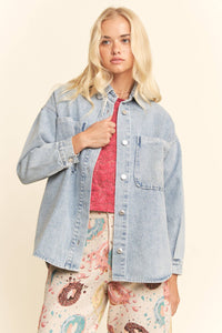 Thumbnail for PLUS OVERSIZED DENIM JACKET FRONT CHEST POCKETS