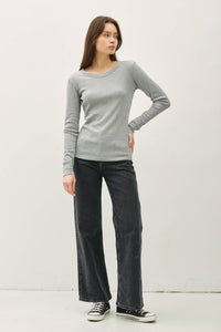 Thumbnail for RIBBED COTTON ROUND NECK BASIC TOP