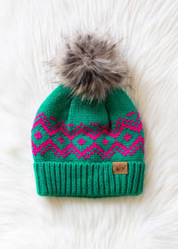 Thumbnail for Green & Speckled Patterned Pom Hat