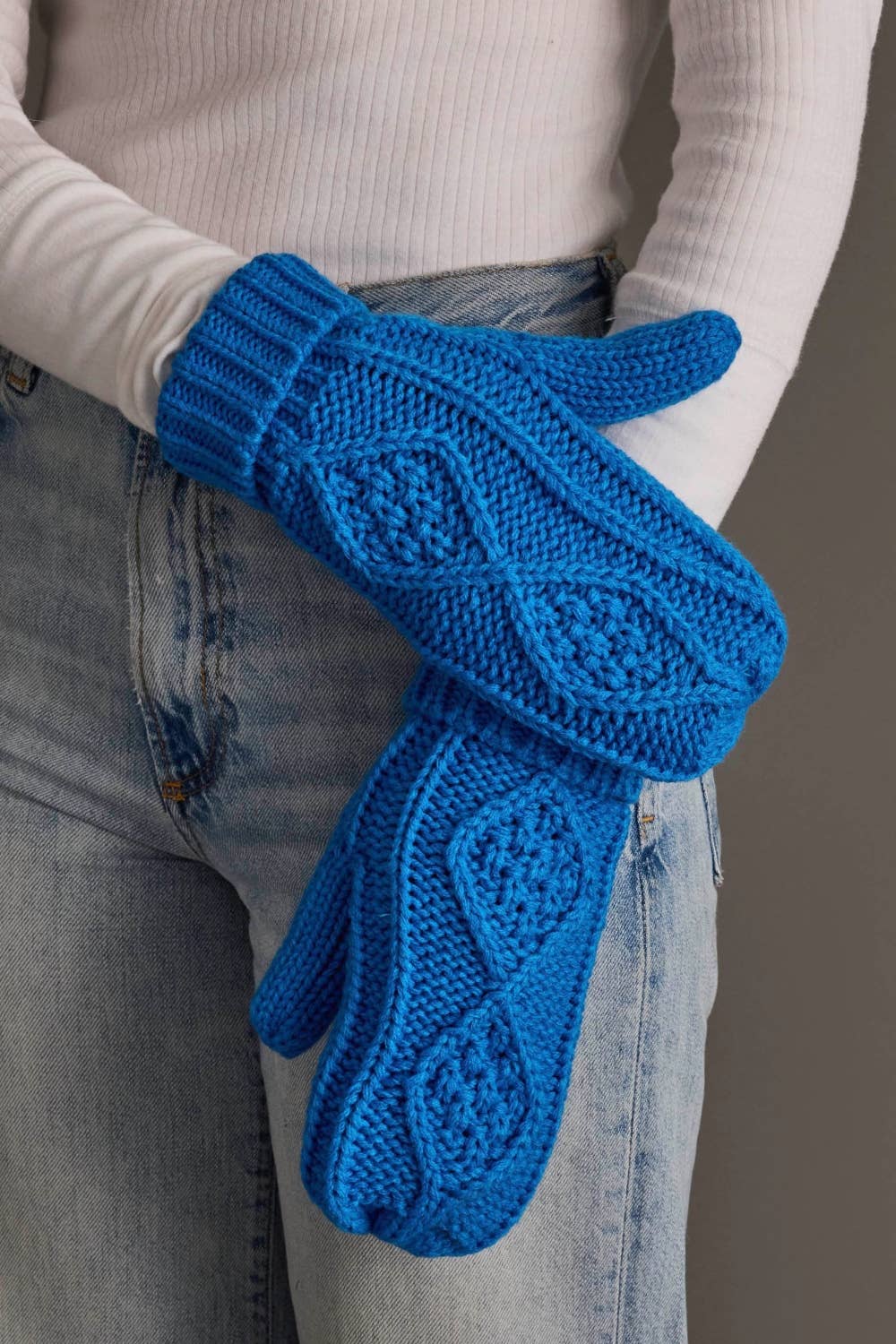 Blue Cable Knit Mittens