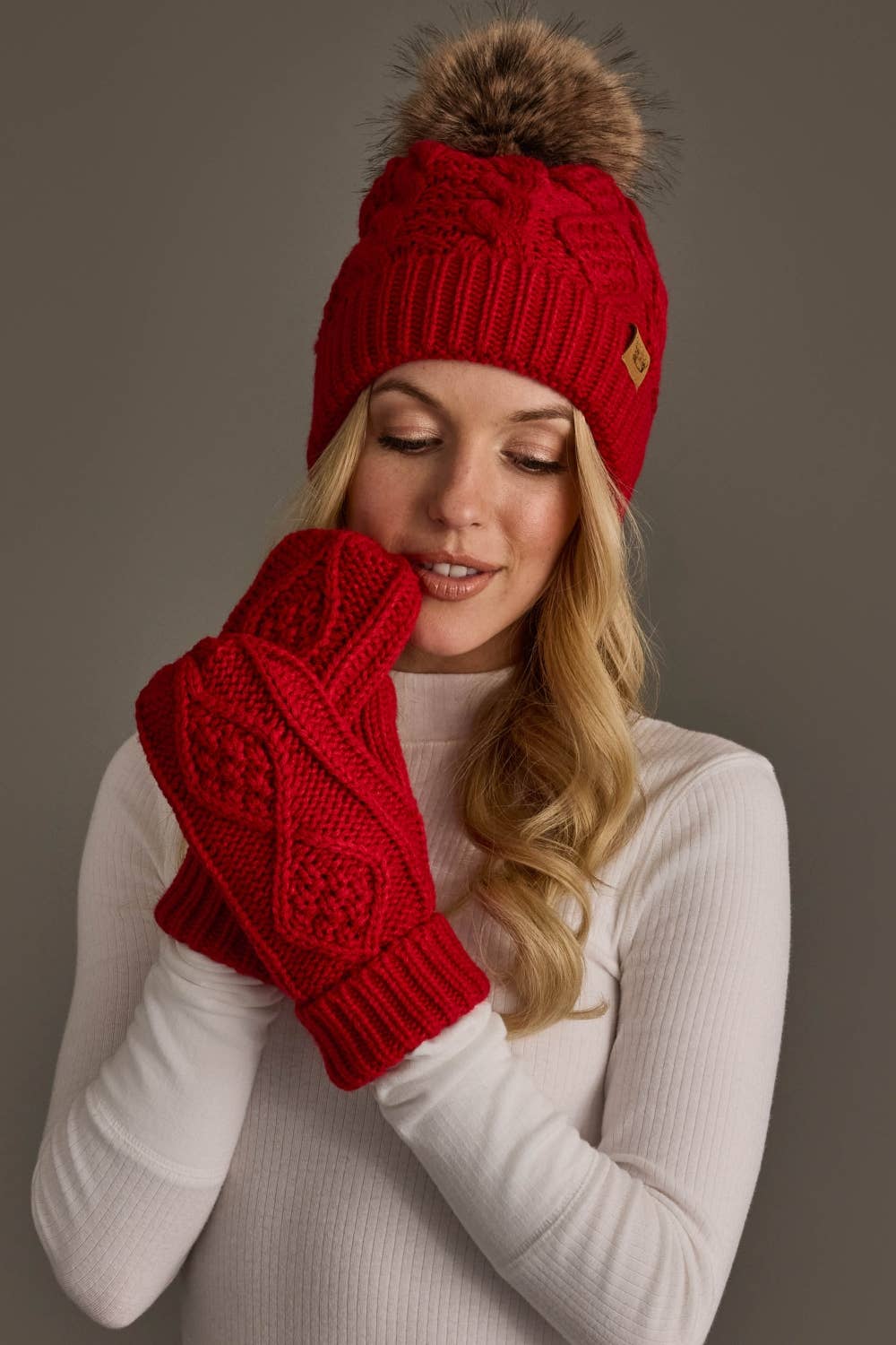 Red Cable Knit Mittens
