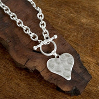 Thumbnail for Boho Hammered Heart Front Toggle Necklace – Rustic Gold or Silver