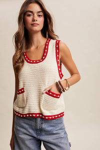 Thumbnail for Contrast Trim Sleeveless Knit Top