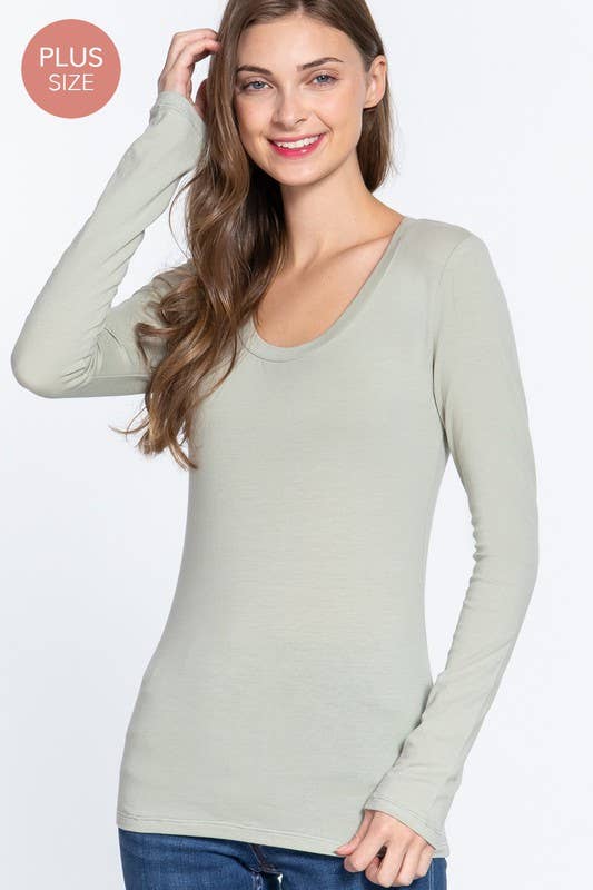 [PLUS SIZE] Long Sleeve Scoop Neck Top