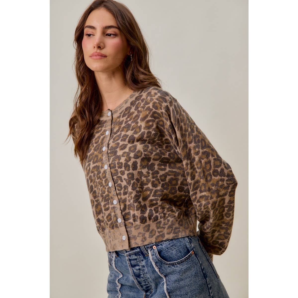 WASHED INSPIRED LEOPARD PRINT SWEATER CARDIGAN