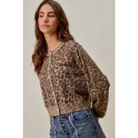 Thumbnail for WASHED INSPIRED LEOPARD PRINT SWEATER CARDIGAN