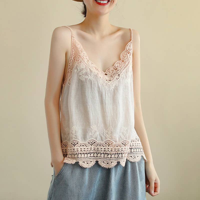 Lace Trim Camisole Stone Wash Tank Top