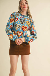 Thumbnail for HEART PATTERN PULLOVER SWEATER