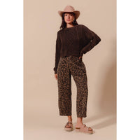 Thumbnail for TWO TONED LEOPARD PRINT TWILL MID RISE WIDE PANTS