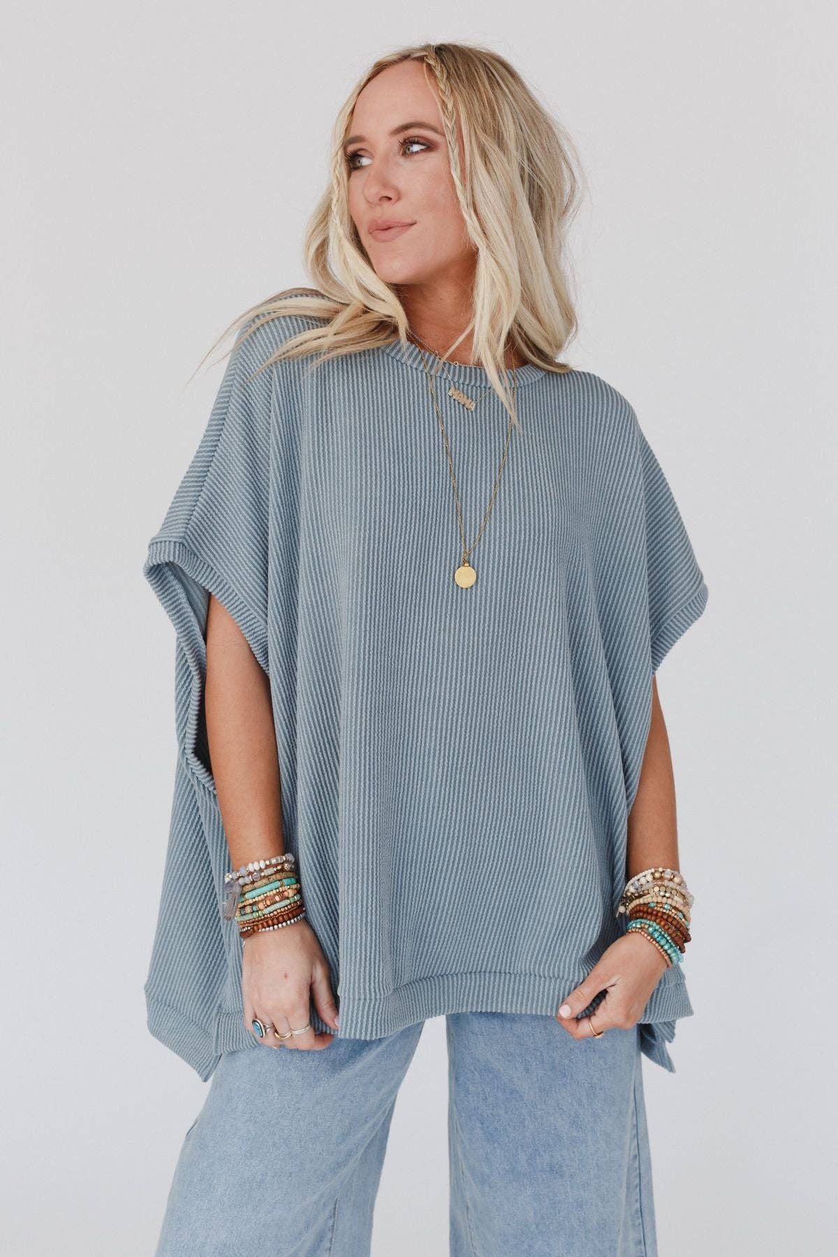 Moon Glow Texture Knit Top - Seafoam: