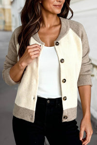 Thumbnail for Color Block Buttoned Sweater Cardigan