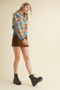 Thumbnail for HEART PATTERN PULLOVER SWEATER
