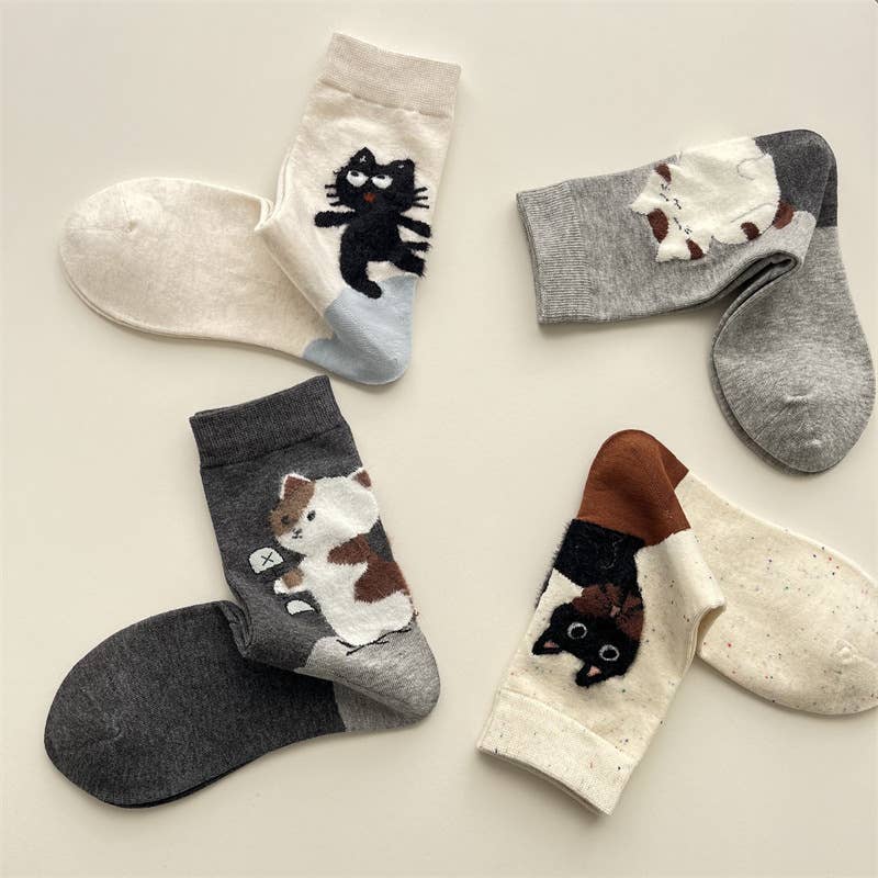 Adorable Cat Animal Pattern Casual Crew Socks