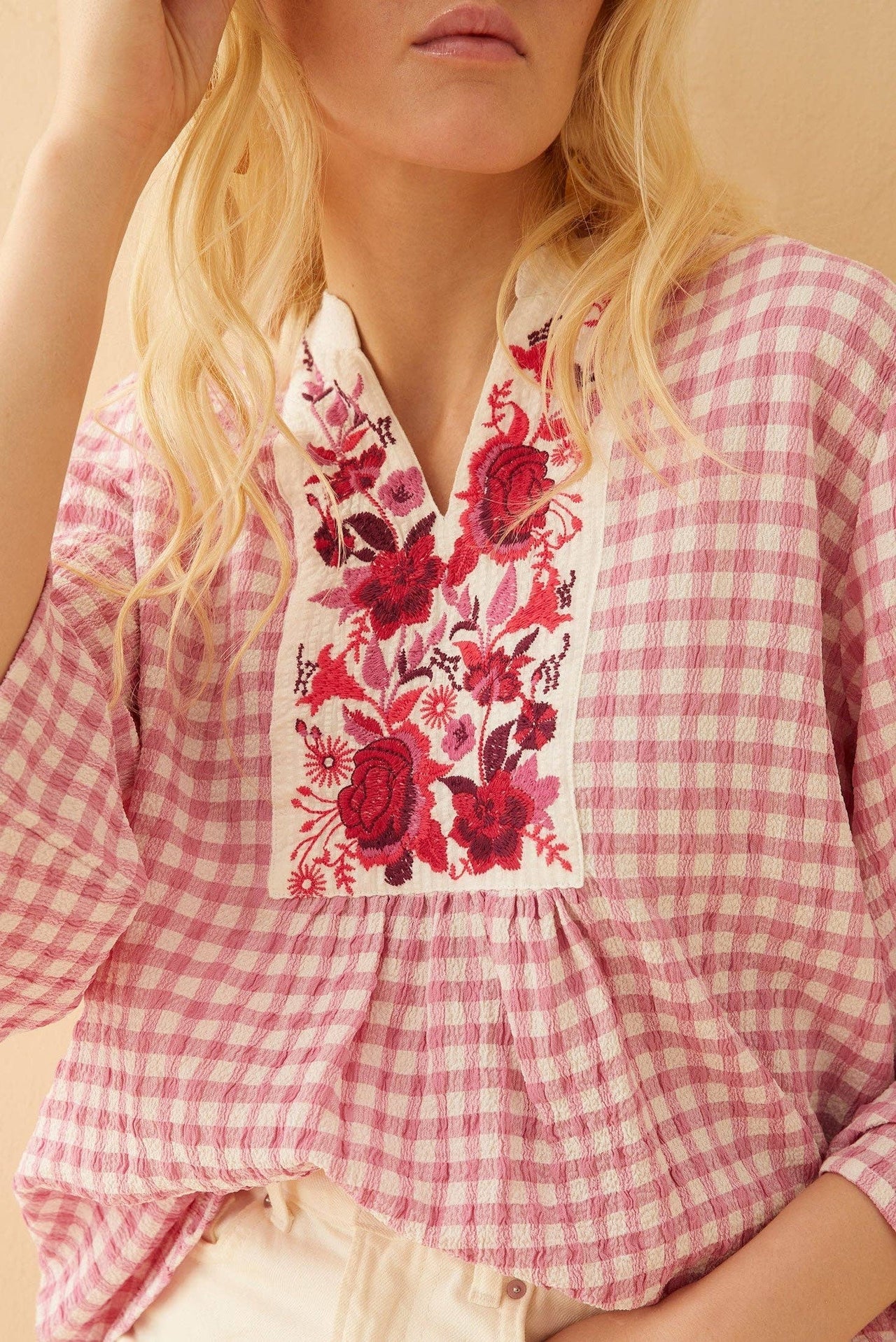 The Rosalie Top, Embroidered Gingham Blouse