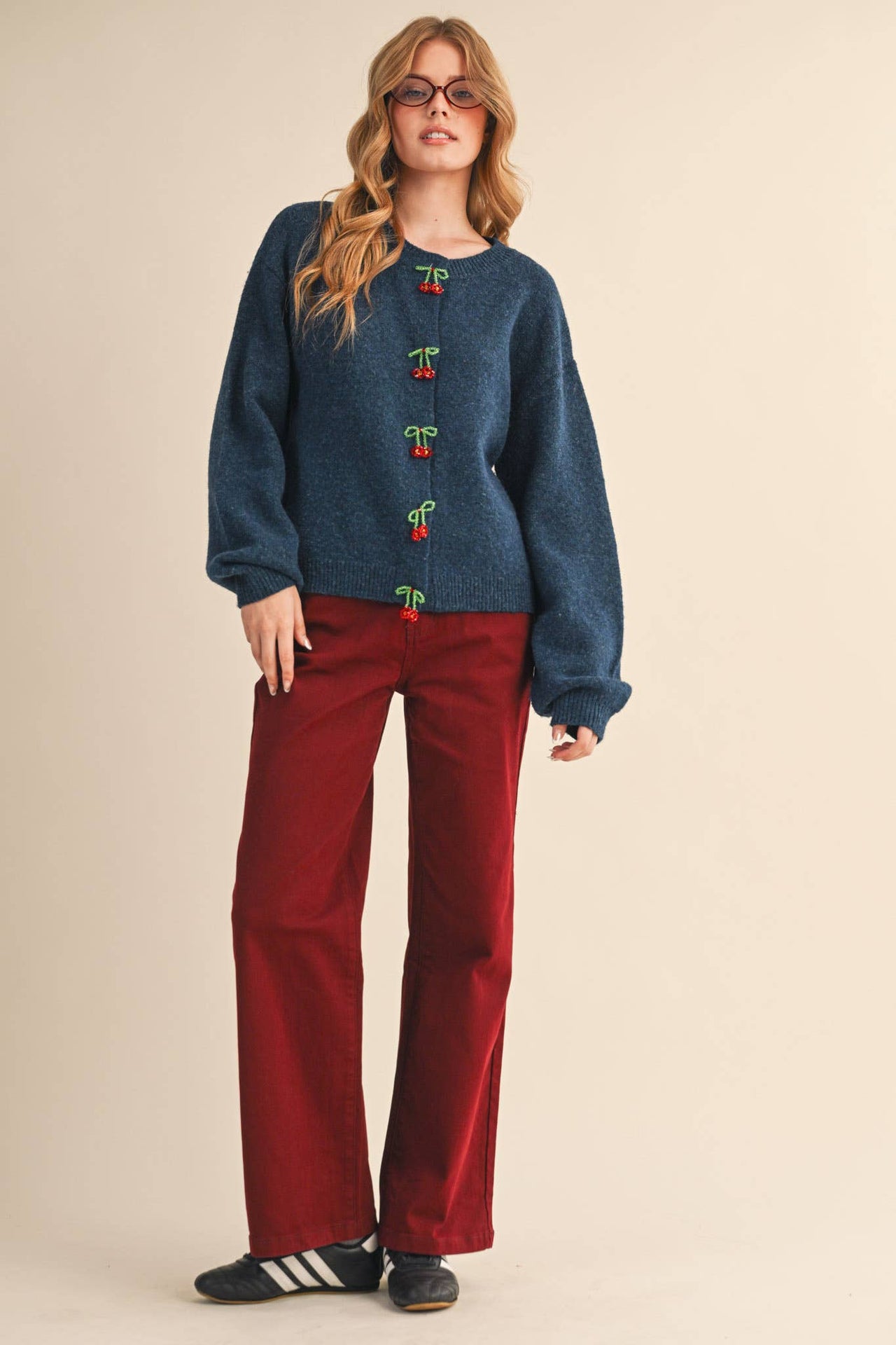 BEADED BOW FLORAL BUTTON SWEATER CARDIGAN