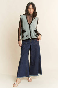 Thumbnail for FLORAL EMBROIDERED LACE SWEATER KNIT VEST TOP