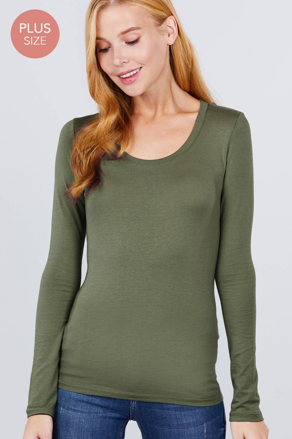 [PLUS SIZE] Long Sleeve Scoop Neck Top