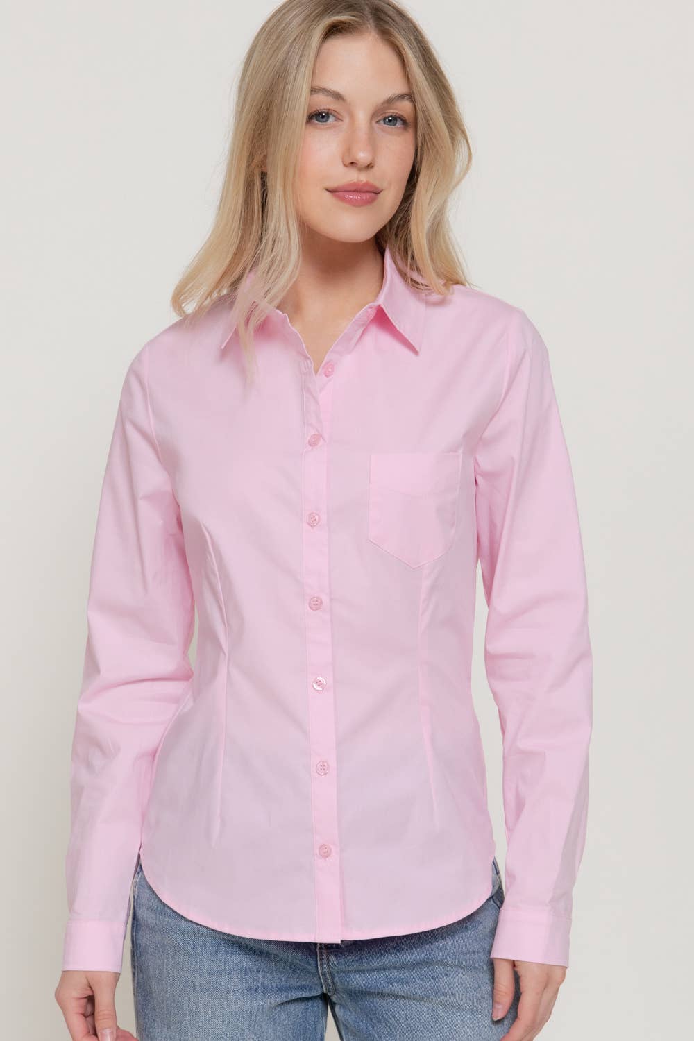 Long Sleeve Button Down Stretch Poplin Shirt