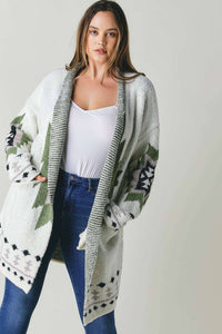 Thumbnail for PLUS FLEECE JACQUARD BUTTON OPENED CARDIGAN