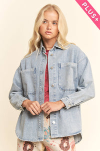 Thumbnail for PLUS OVERSIZED DENIM JACKET FRONT CHEST POCKETS