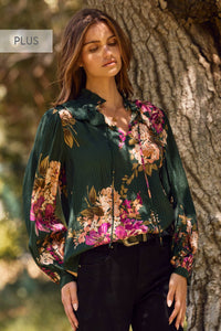 Thumbnail for Plus Floral Printed Long-sleeve Blouse
