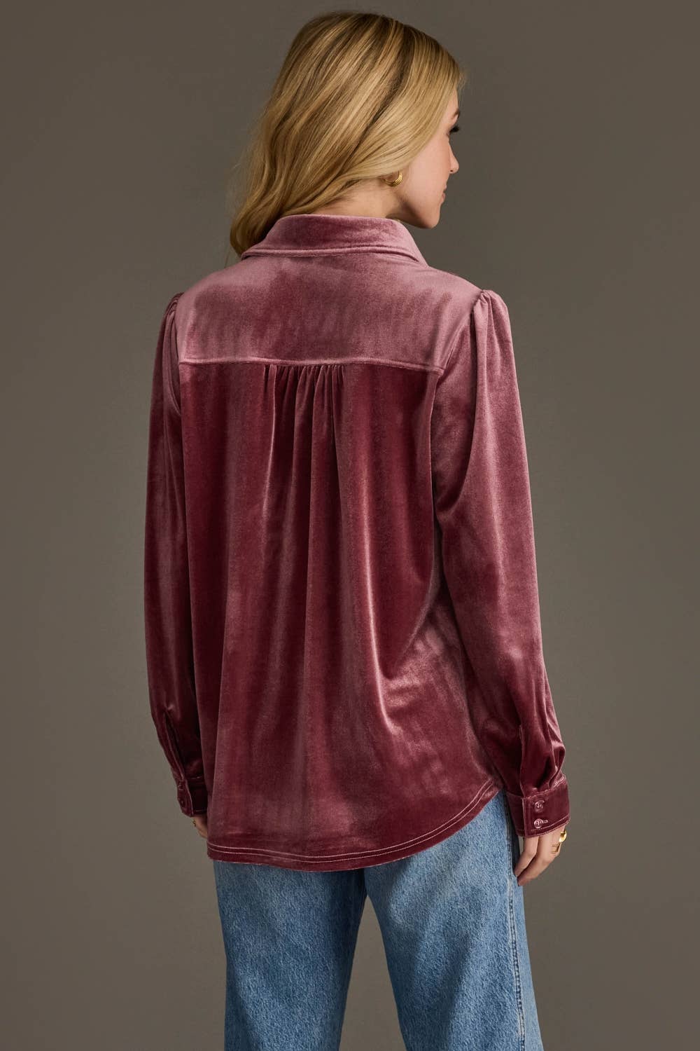Mauve Velvet Button Up
