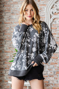 Thumbnail for Printed knit top with ribbed contrast details