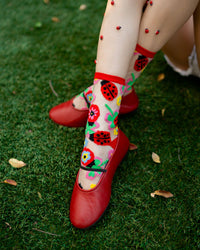 Thumbnail for Lucky Ladybug Sheer Crew Sock