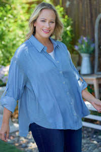 Thumbnail for Plus Breezy Denim-Blue Button-Up