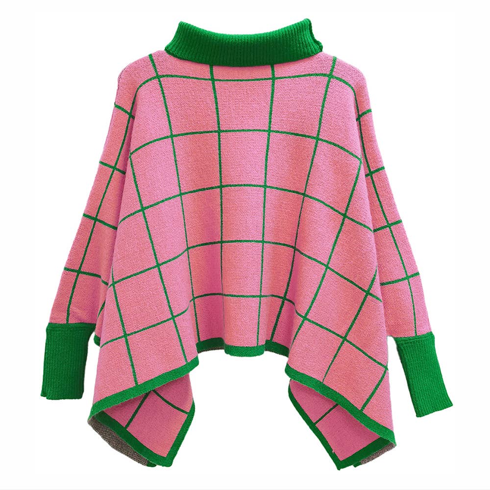 Plaid Knit Poncho