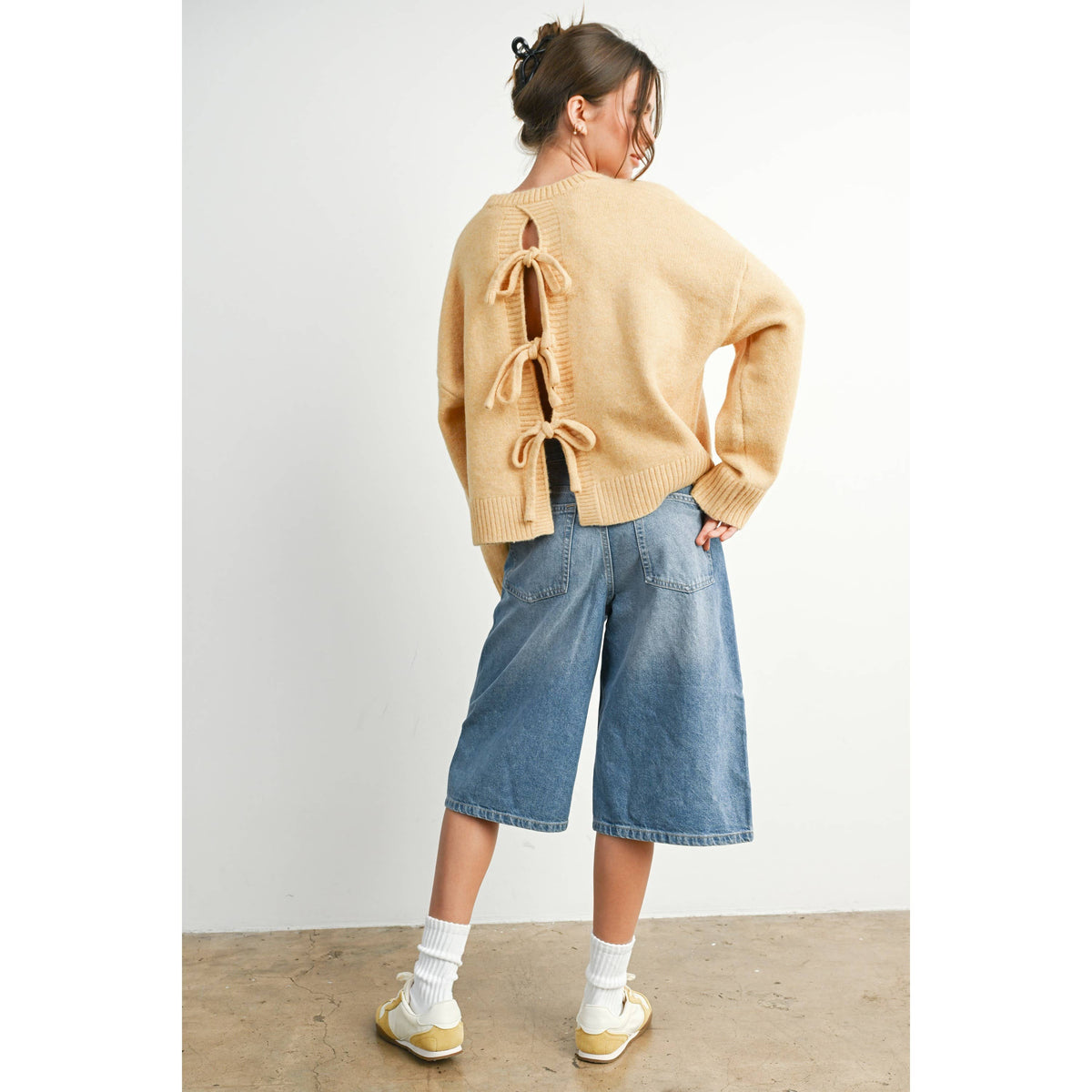 The Maren Bow Back Sweater | Soft Camel